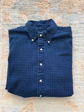 Polo Ralph Lauren Indigo Oxford Button Down Small Blue Denim Geometric